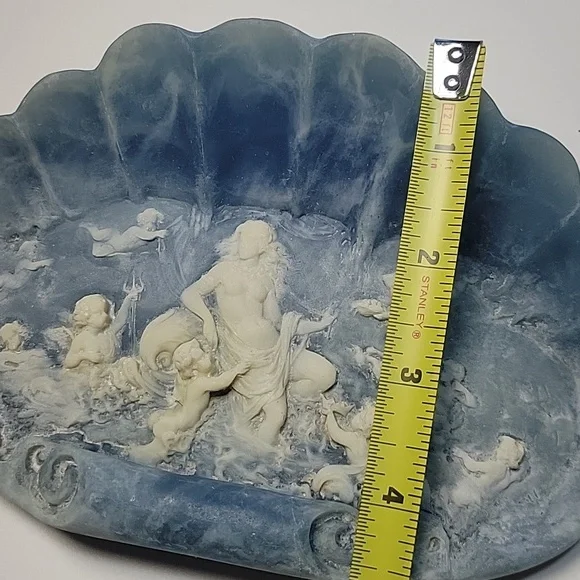 Vintage Blue Incolay Stone Soap Dish.. Venus And Cherubs On Shell - Picture 6 of 8